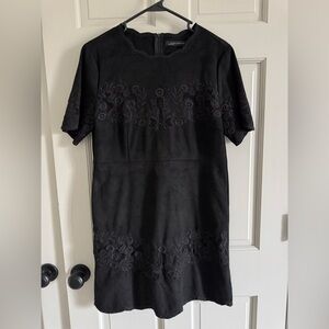 Zara faux suede lace trim mini black dress sz L